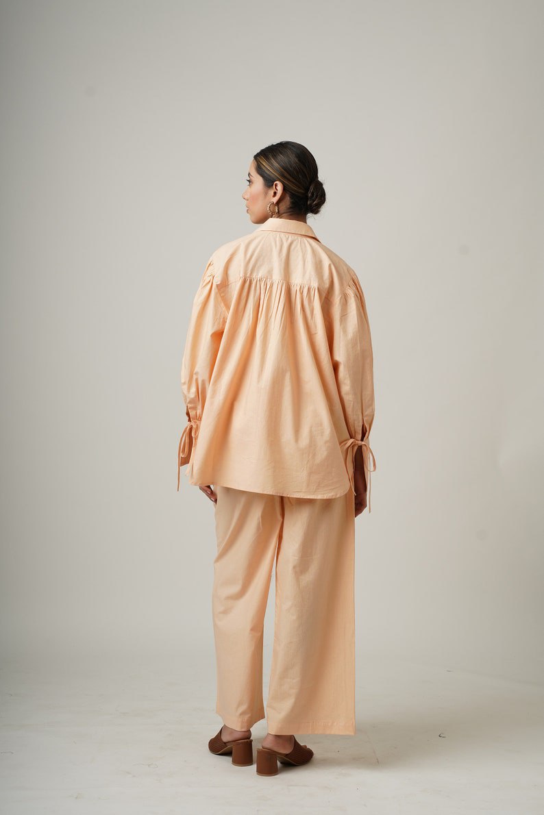 Summer Gathered Co-ord set, Organic Cotton, Oversized Shirt and Pants, Smart Comfy Casual Outfit, Custom Plus Size, Travel Easy Leisurewear