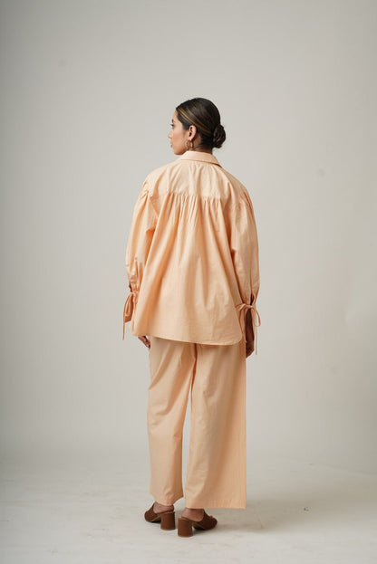 Summer Gathered Co-ord set, Organic Cotton, Oversized Shirt and Pants, Smart Comfy Casual Outfit, Custom Plus Size, Travel Easy Leisurewear