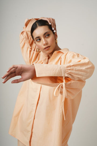 Summer Gathered Co-ord set, Organic Cotton, Oversized Shirt and Pants, Smart Comfy Casual Outfit, Custom Plus Size, Travel Easy Leisurewear